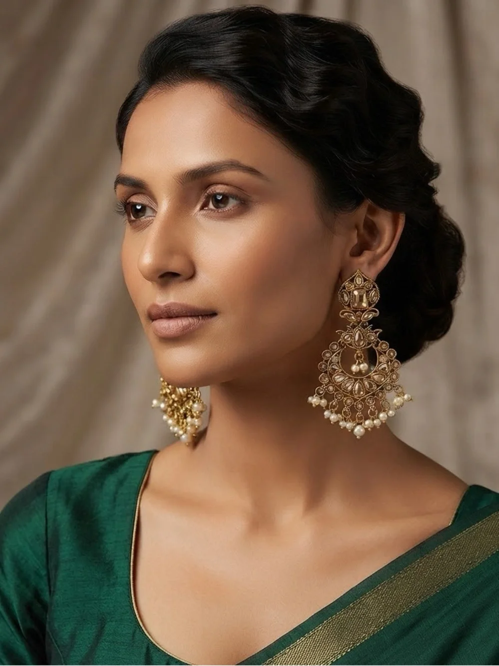 Gold Pearl Chandbali Earrings - Women Jewelry